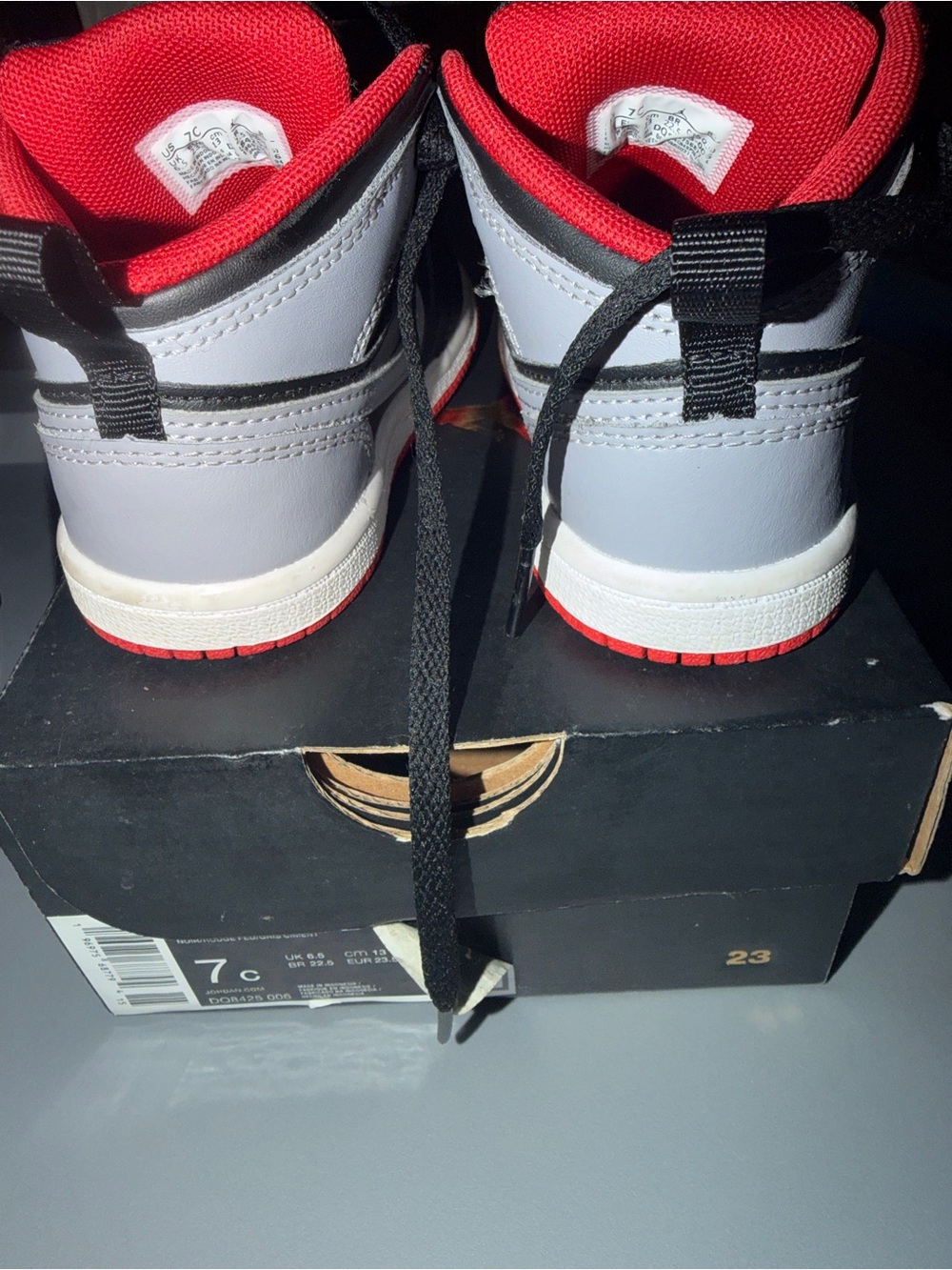 Jordan Kids High-Top Sneakers in Gray, Black and Red